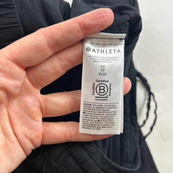 Athleta Black Linen Blend Paradise Relaxed Straight Leg Cargo Pant XS - Picture 6 of 8